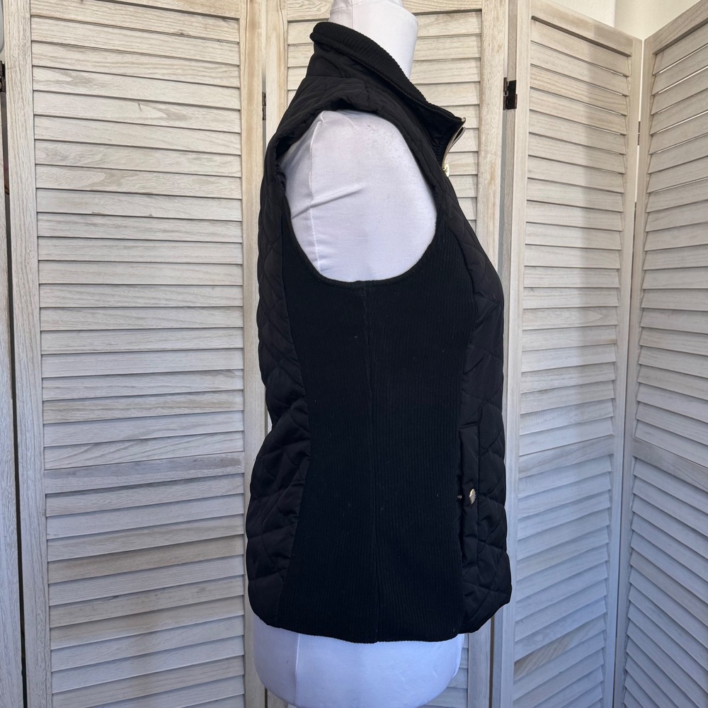 Marc New York Andrew Marc Black Quilted Puffer Vest Gold Zipper Ribbed Sides PS - Picture 2 of 12